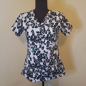 White Cheetah Print Dickies Scrubs Top